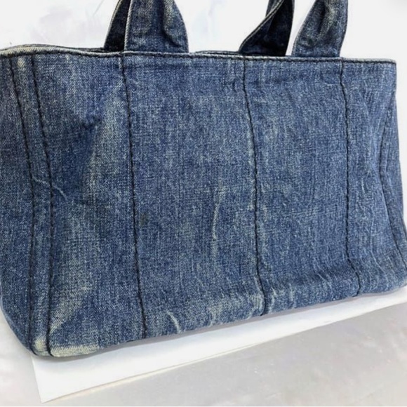 PRADA Canapa Tote Bag Very Good Denim Navy - Picture 4 of 12